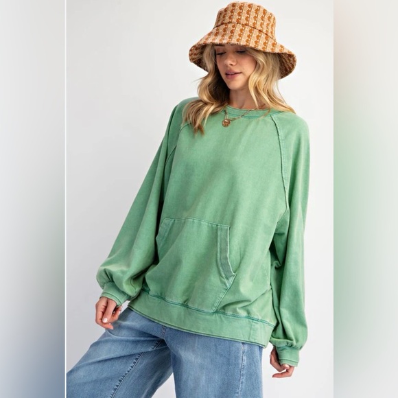 easel Sweaters - NWT Easel Casually Perfect Mineral Washed Terry Knit Pullover Top